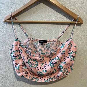 Lulus Floral Smocked Cropped Camisole Crop Top Pink Size Small